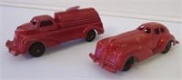 (2) Vintage metal Manoil car and fire truck. Fire