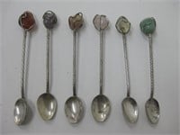 6 Demitasse Spoons w/ Gemstones - 4" Long