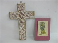 14" Tall Ceramic Hanging Cross & Lion Picture