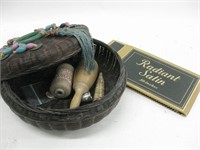 Vintage Asian Sewing Basket With Contents