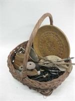 Handled Basket With Contents, Some Handmade Items