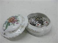 Vtg. Ceramic Dish w/ 9 Pieces Of Jewelry