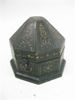 4" Vtg Hand Painted Octogon Wood Box With Contents