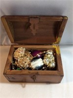 Wooden box chest with miscellaneous jewelry