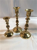 3  piece of brass candlestick holder set