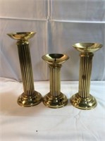 3  brass candlestick holders Set