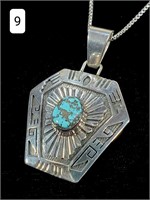 Navejo Contemporary Turquoise & Sterling Pendant