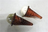 Pair Amber Ice Cream Cone Salt & Pepper Shakers