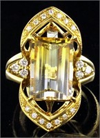 14kt Gold 10.08 ct Citrine & Diamond Ring