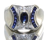 18kt Gold Men's 1.75 ct Sapphire & Diamond Ring