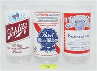 Budweiser, Schlitz  & PBR Beer Glasses