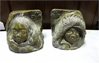 Pair Signed Stone Carved Bookends