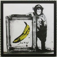 Chimp Holding Warhol Painting On Canvas By Banksy