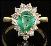 14kt Gold 2.06 ct Pear Cut Emerald & Diamond Ring