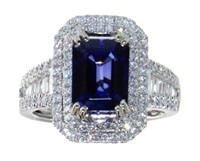 14kt Gold 3.91 ct Step Cut Sapphire & Diamond Ring