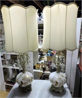 Pair Satin Glass Table Lamps 38"T