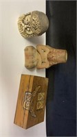 Wooden trinket box porcelain statues