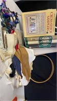 Crafting cross stitching lot including fabric