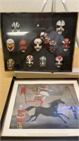 Circus photo and frame and porcelain masks