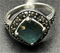 Sterling silver ring size 5 3/4, blue stone