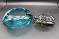 Mid Century Signed Glass Ashtray 2pc