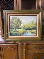 Vintage frame and landscape canvas