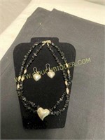 Onyx and silver heart necklace with