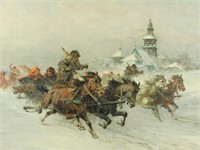 Wladyslaw Chmielinski Sleigh Race Oil on Canvas