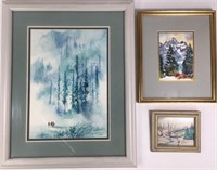 3 Framed Watercolors Winter Forests