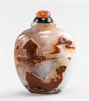 Chinese Agate Carved Fish Snuff Bottle