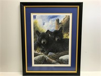 Lithograph of black bear cubs