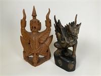 2 carved wood Asian sculptures