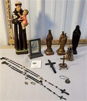 Box religious items including sterling silver