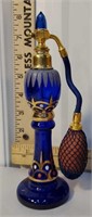 Cobalt blue art glass perfume atomizer - with