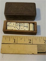Tiny carved box with miniature Domino's