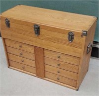 Large oak machinist chest with keys