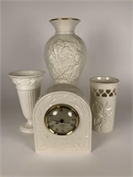 Wedgwood & Lenox vases & a Lenox clock
