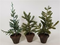 3 faux potted evergreen trees
