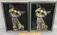 Pair of Cat Paintings on Felt