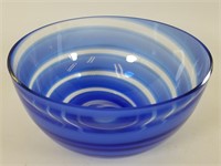 Blue swirl art glass bowl