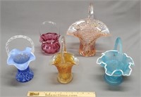 Group of 5 Fenton Glass Baskets 2 Signed