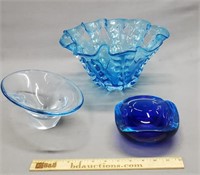 Blue Glass Lot Including Evolution Waterford Bowl