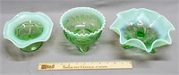 3 Green Opalescent Glass Bowls