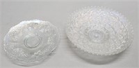 2 White Carnival Glass Bowls