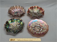 4 Pc Carnival Glass Lot: 3 Bowls, 1 Plate