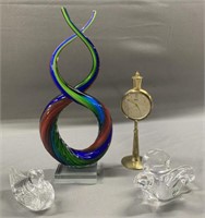Murano Art Glass, Clock, Crystal Birds