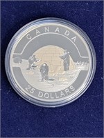 2014 $25 Fine Silver Coin O Canada The Igloo