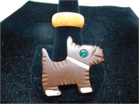 BAKELITE SCOTTIE DOG PIN AND BUTTERSCOTCH RING