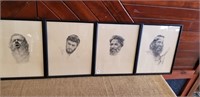 4 FRAMED GEORGE MALICK PENCIL SKETCHES