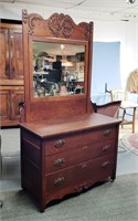 Solid Oak Dresser With Tilt Mirror 76"h, 44"w, 20"